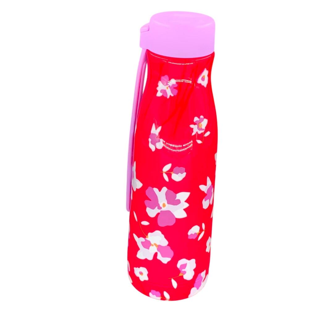 Tupperware Flask Fashion 400mL Thermos Water Bottle Wristlet Lanyard Pink Floral